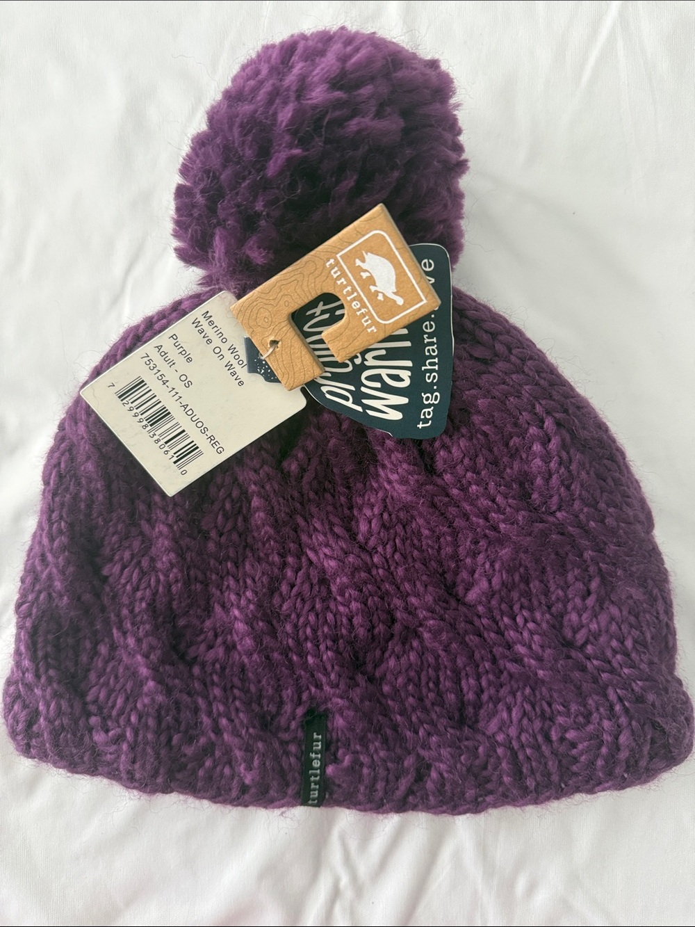 Turtle Fur Purple Cable-Knit Pom Beanie